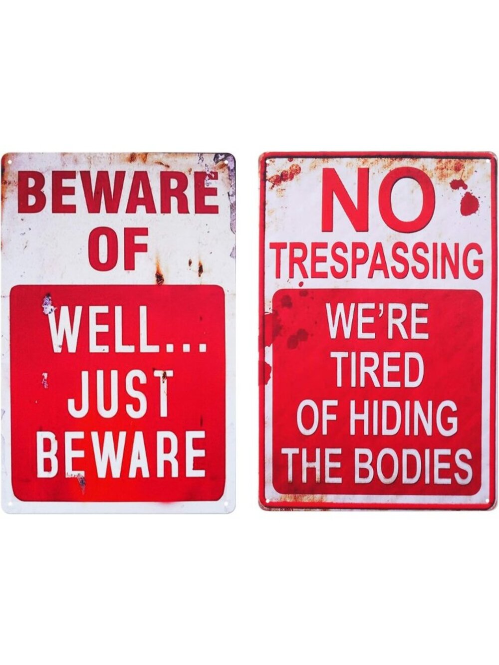 Halloween Decoration Retro Metal Signs 2 Pack Yard No Trespassing & Beware Signs